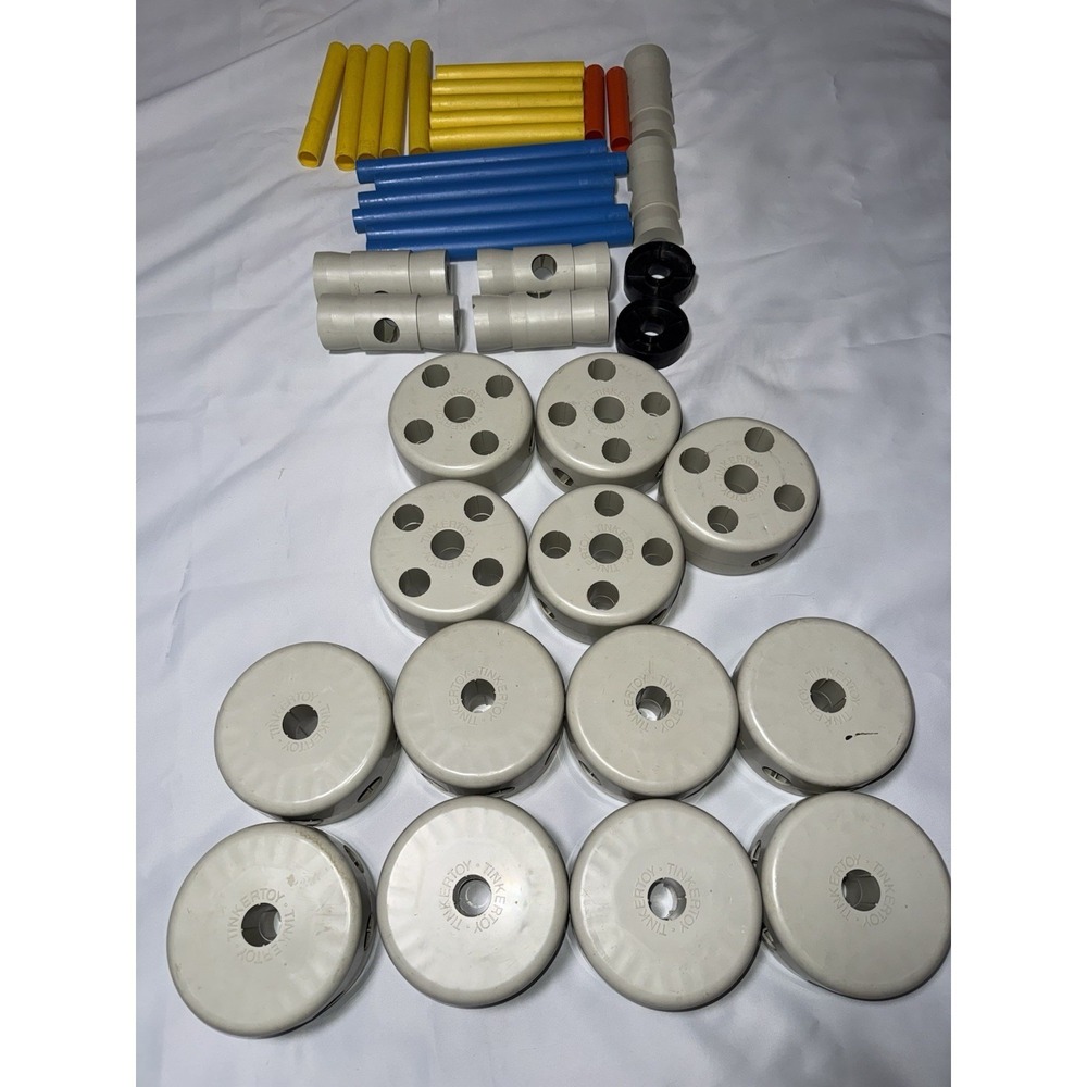Vintage Tinkertoy Plastic Replacement Parts Lot Spools Rods Connectors Mixed Set